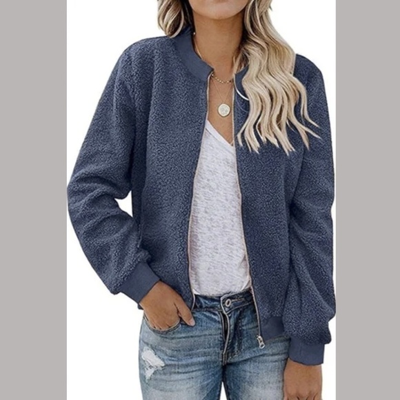 MIROL‎ Women's Sherpa Fleece Jacket Faux Fuzzy Long Sleeve Casual Zip Up L - Picture 1 of 6